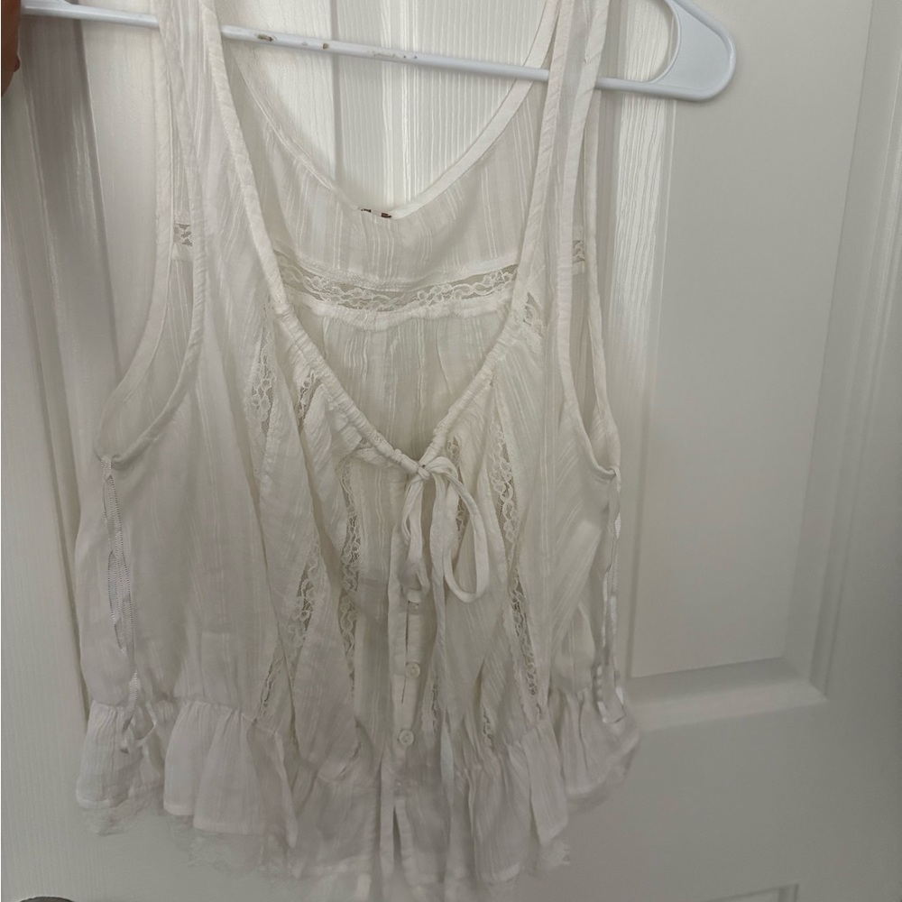 Free People White Lace-Trim Sleeveless Peasant Top